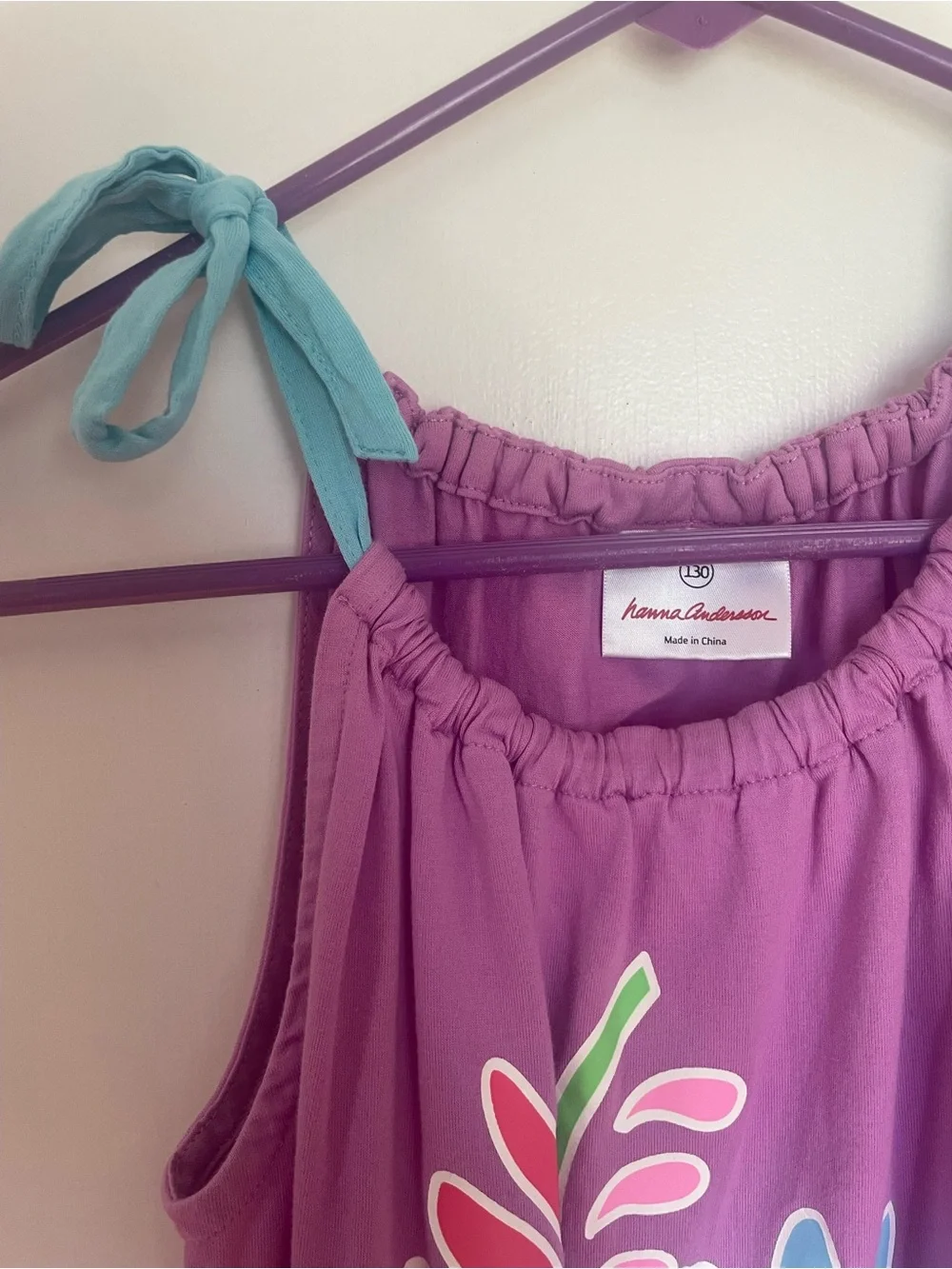 Hanna Andersson Girls' Purple Floral Tie-Shoulder Sundress Size 8